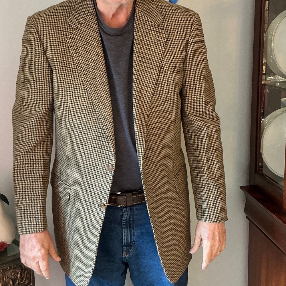 Hickey Freeman Tan Houndstooth Blazer